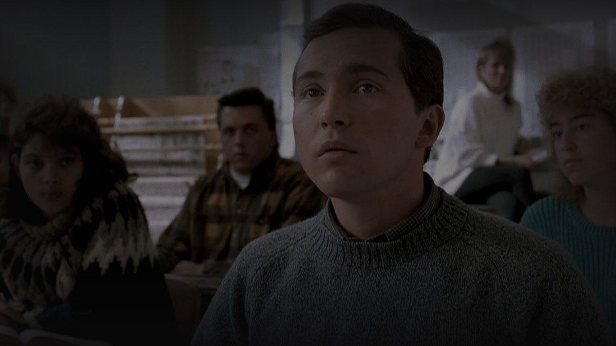 Still from Three O'Clock High (1987) — still from Three O'Clock High (1987), dir. Phil Joanou — via Letterboxd